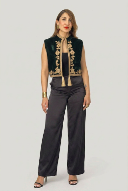 Veste Anissa Velours de Soie — Broderie Artisanale & Col Officier