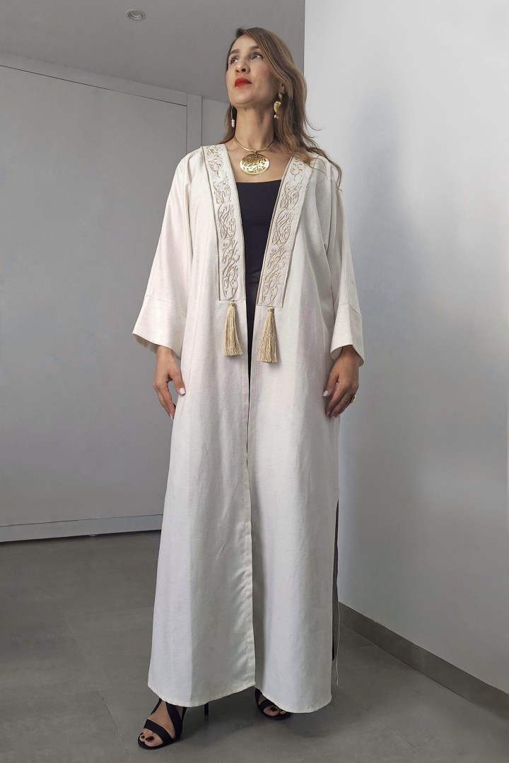 Abaya Artica Lin Coton Calligraphie Évasée Chic Élégante