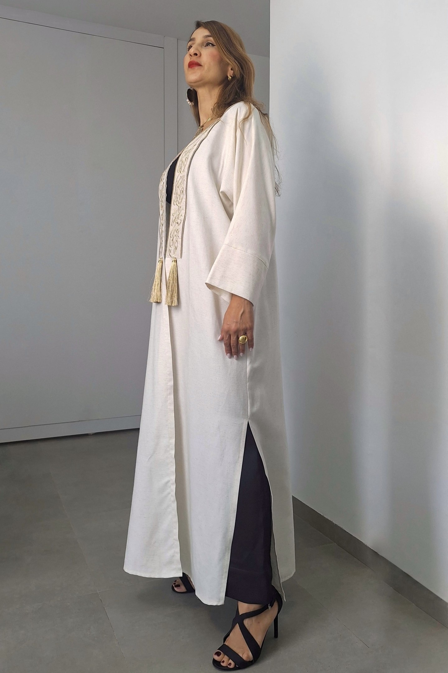 Abaya Artica Lin Coton Calligraphie Évasée Chic Élégante