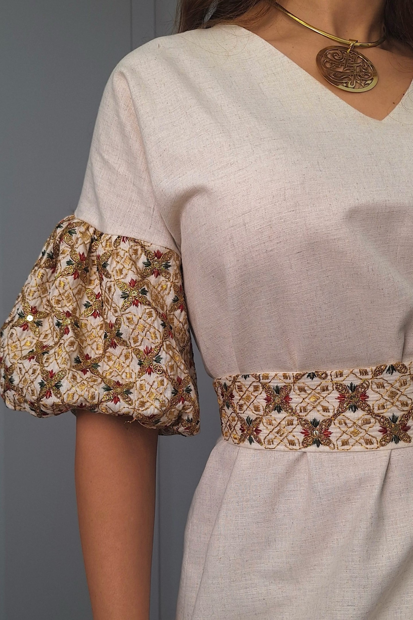 Robe Amel — Lin & Coton & Manches Bouffantes Brodées