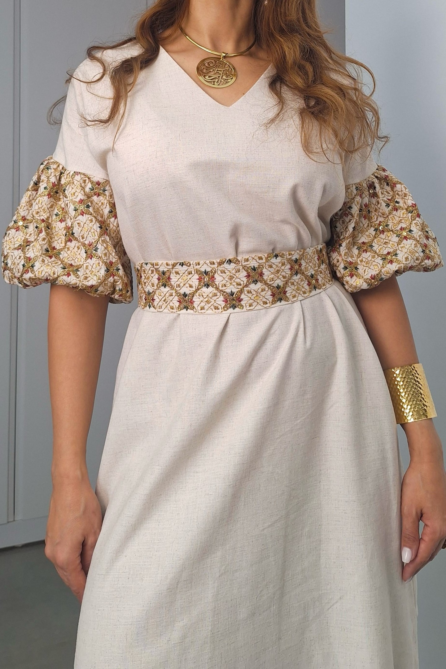 Robe Amel — Lin & Coton & Manches Bouffantes Brodées