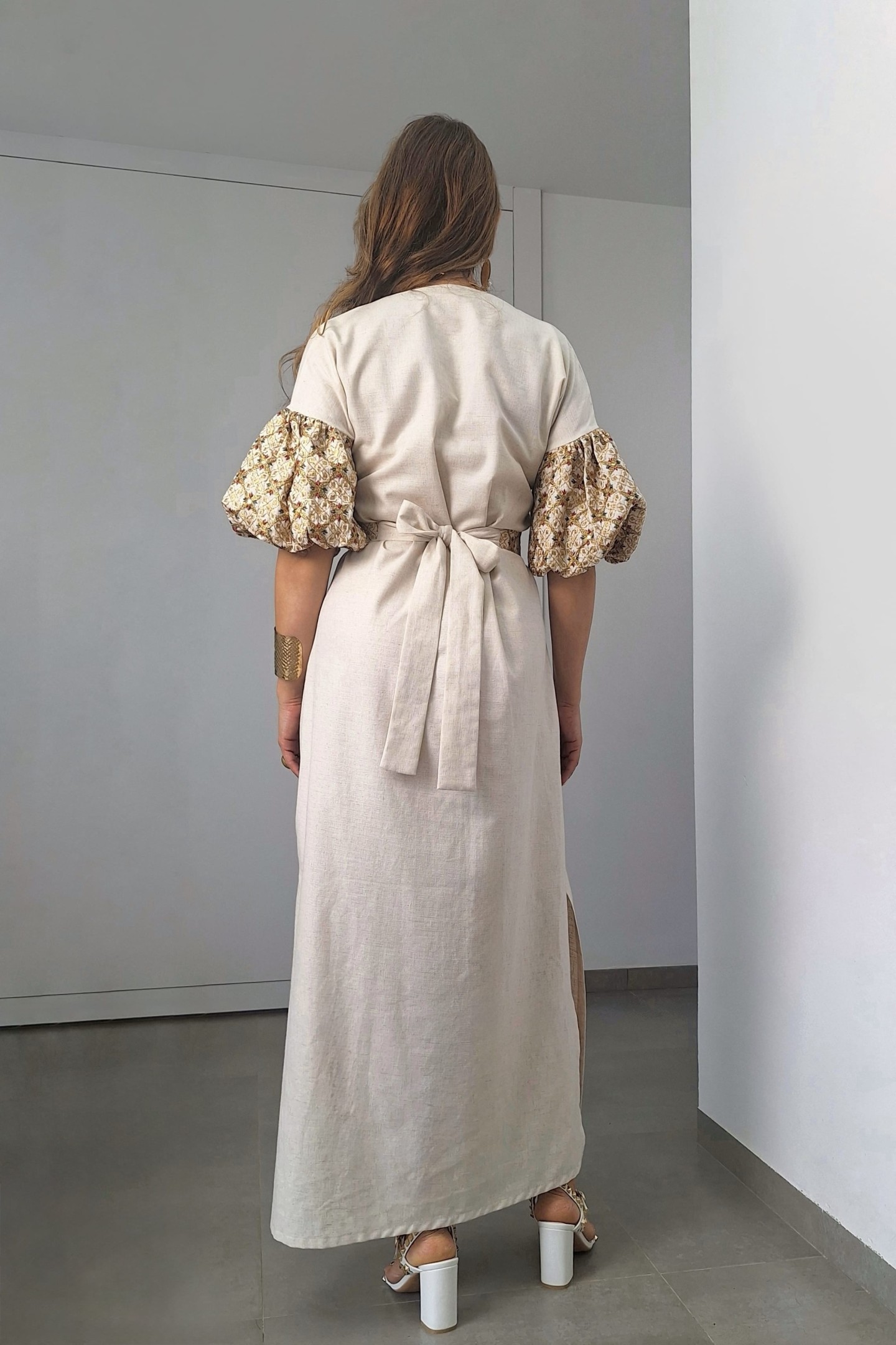 Robe Amel — Lin & Coton & Manches Bouffantes Brodées