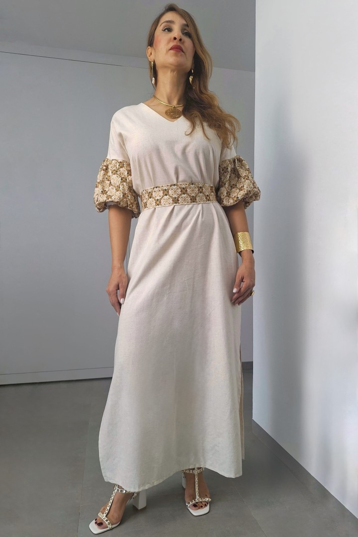Robe Amel — Lin & Coton & Manches Bouffantes Brodées