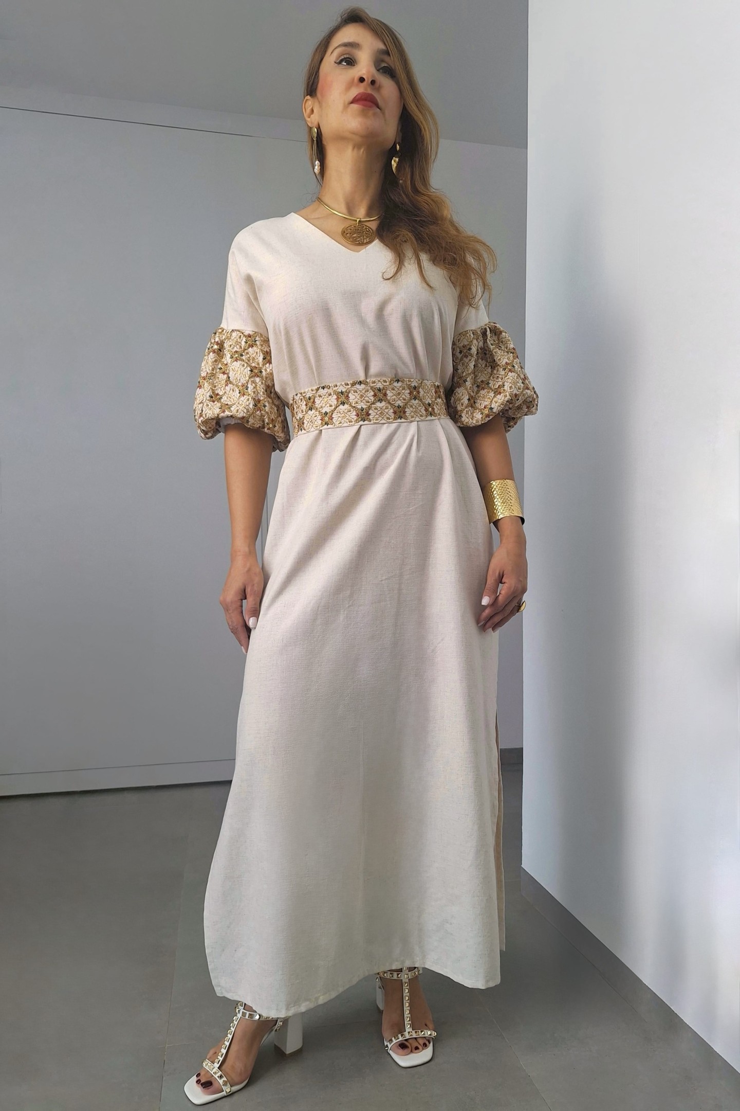 Robe Amel — Lin & Coton & Manches Bouffantes Brodées