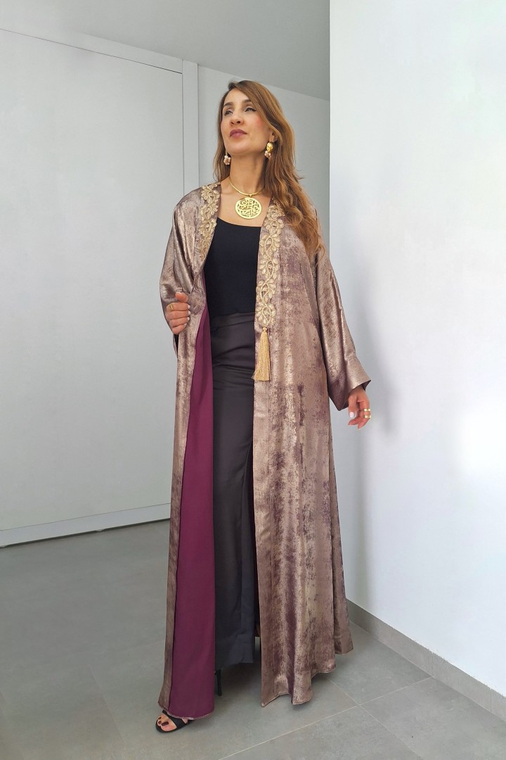 Abaya Layla Satin Métallisé Fluide Chic Quotidien Élégant