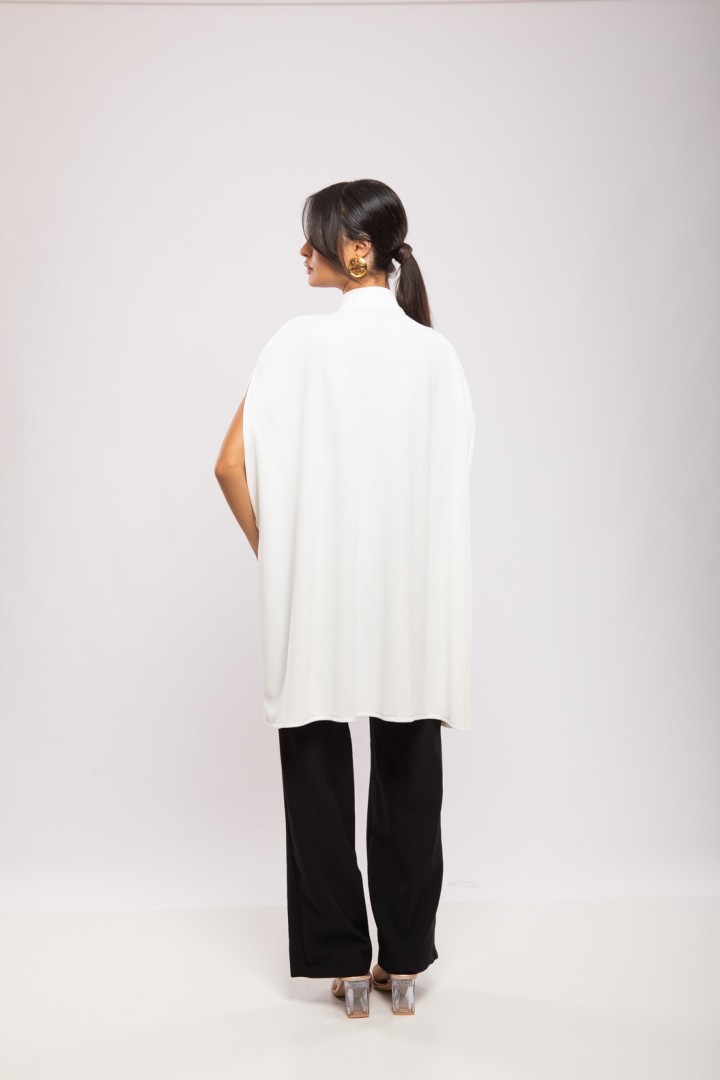 Cape Rayhana Crêpe Courte Calligraphie Évasée Chic