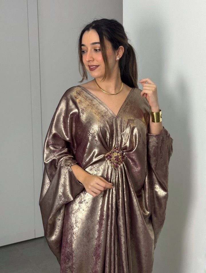 Robe Matica — Satin Métallisé & Broderie Fait Main