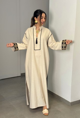 Robe Sana — Lin, Coton & Détails Velours Brodé