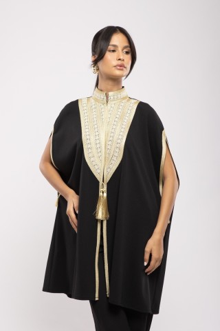 Cape Tounsia Crêpe Courte Évasée Bordure Traditionnelle Chic