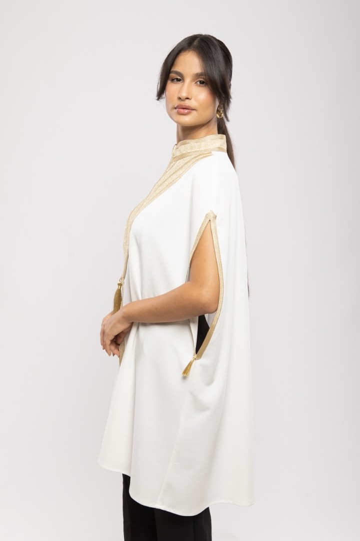 Cape Tounsia Crêpe Courte Évasée Bordure Traditionnelle Chic