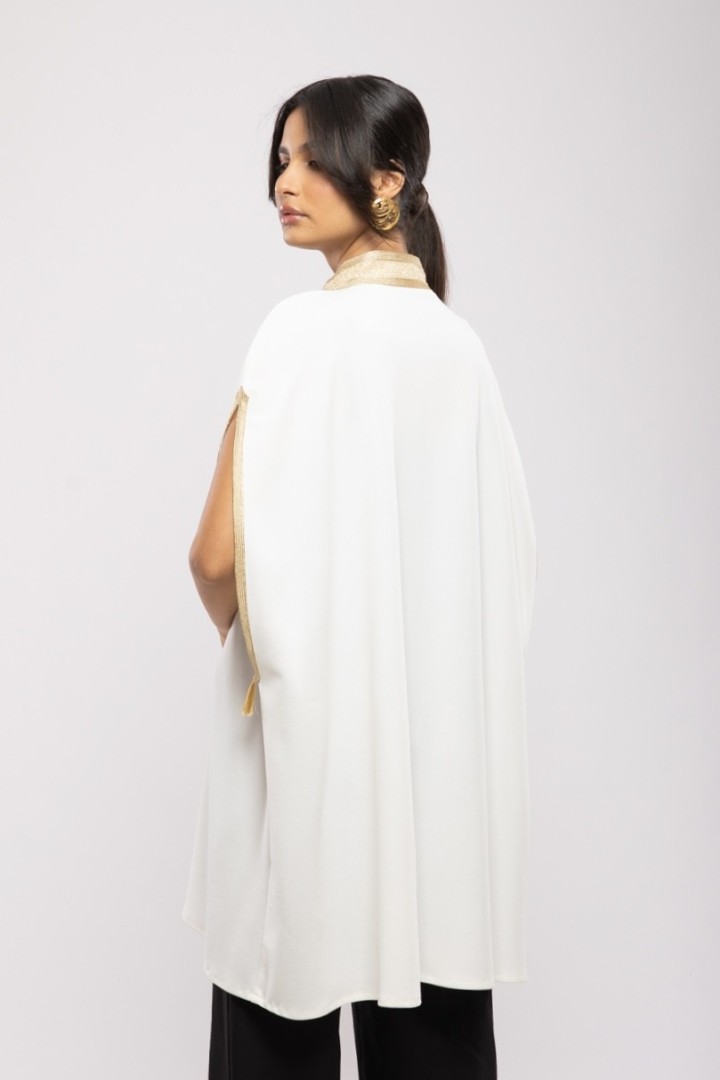 Cape Tounsia Crêpe Courte Évasée Bordure Traditionnelle Chic