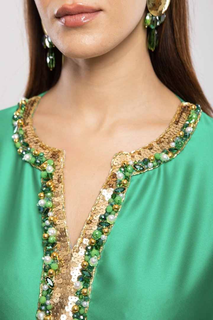 Robe Asma — Cristaux Sertis & Satin de Soie de Créateur