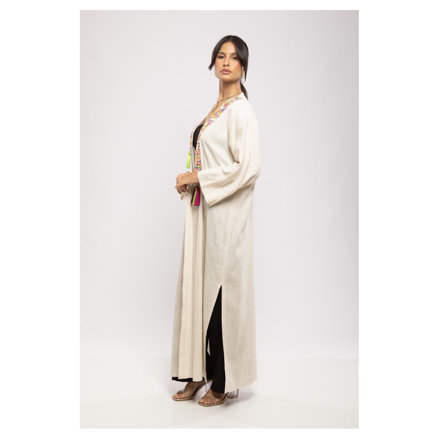 Abaya Bahiya Lin Coton Calligraphie Évasée Chic Élégante