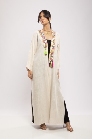 Abaya Bahiya Lin Coton Calligraphie Évasée Chic Élégante