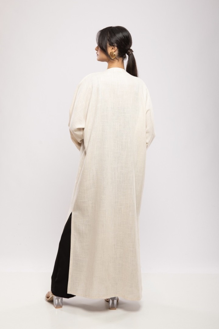 Abaya Bahiya Lin Coton Calligraphie Évasée Chic Élégante