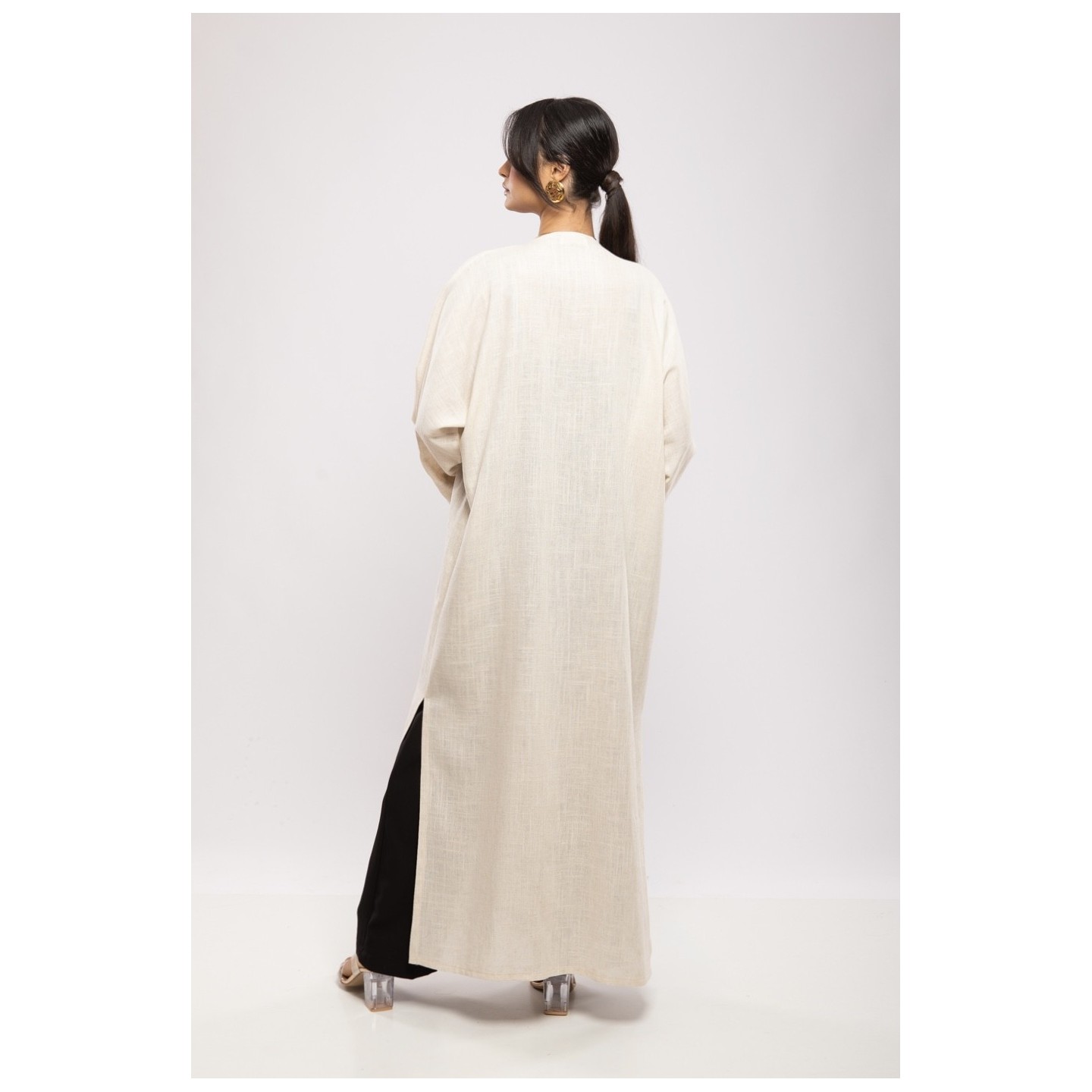 Abaya Bahiya Lin Coton Calligraphie Évasée Chic Élégante