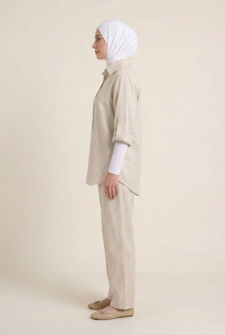 Ensemble Long en Lin Alizé — Style Casual Chic & Broderie Tunisienne