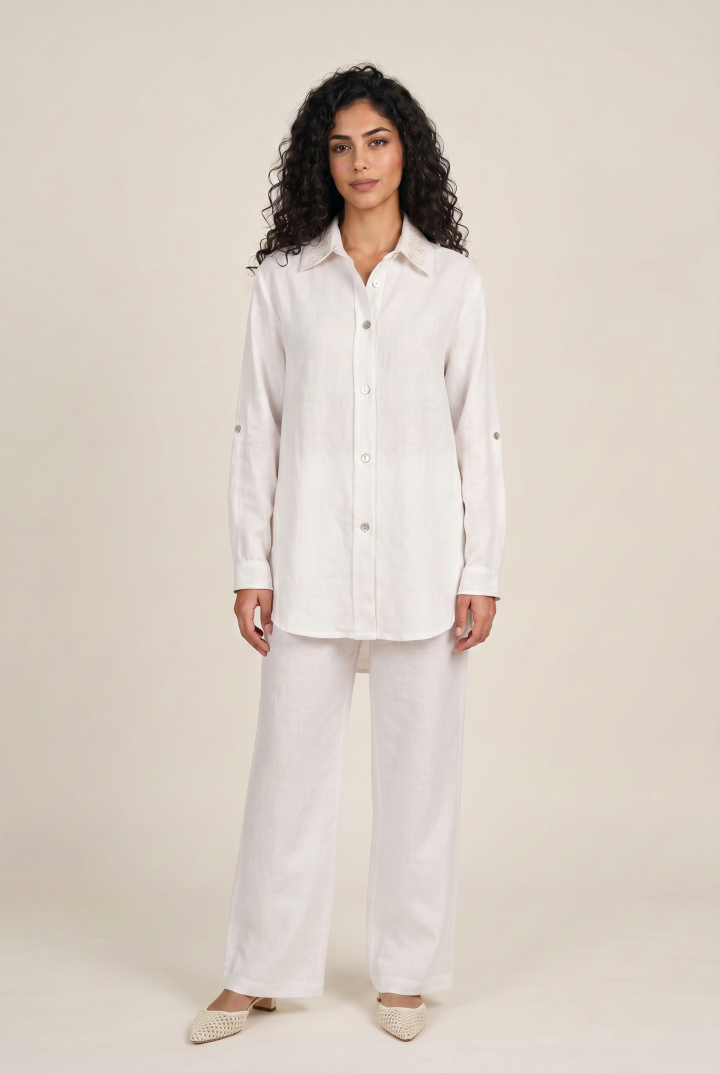 Ensemble Long en Lin Alizé — Style Casual Chic & Broderie Tunisienne