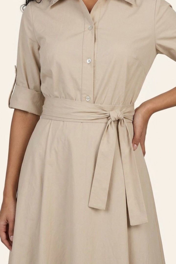 Robe Longue en Popeline Dune — Modest Fashion Casual Chic