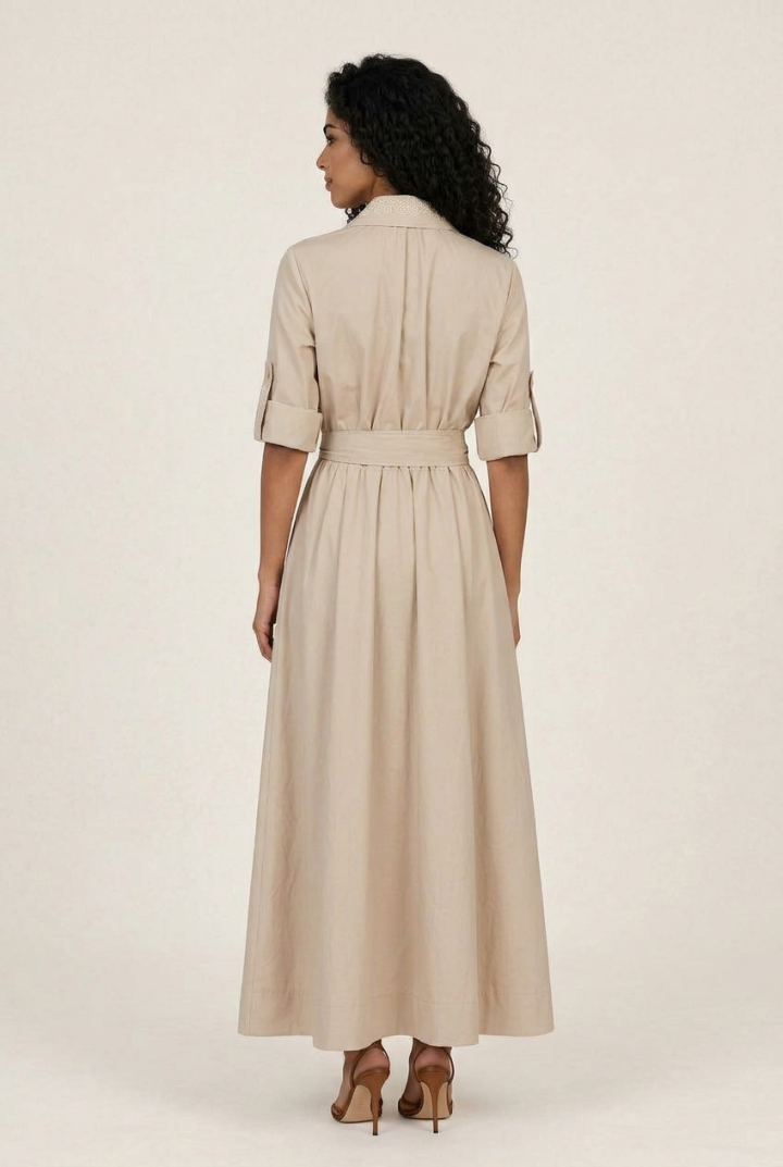 Robe Longue en Popeline Dune — Modest Fashion Casual Chic