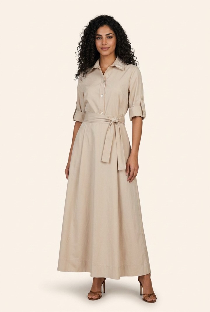 Robe Longue en Popeline Dune — Modest Fashion Casual Chic