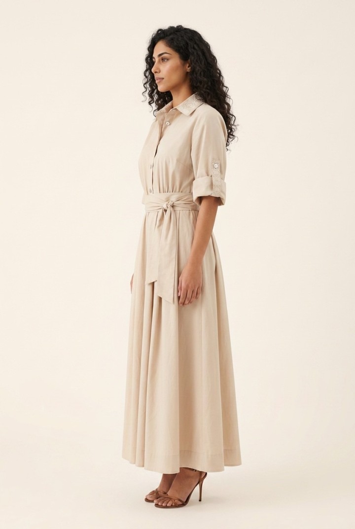 Robe Longue en Popeline Dune — Modest Fashion Casual Chic