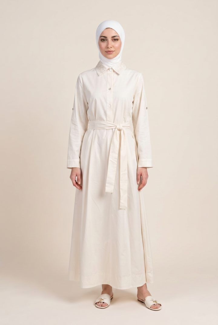 Robe Longue en Popeline Dune — Modest Fashion Casual Chic