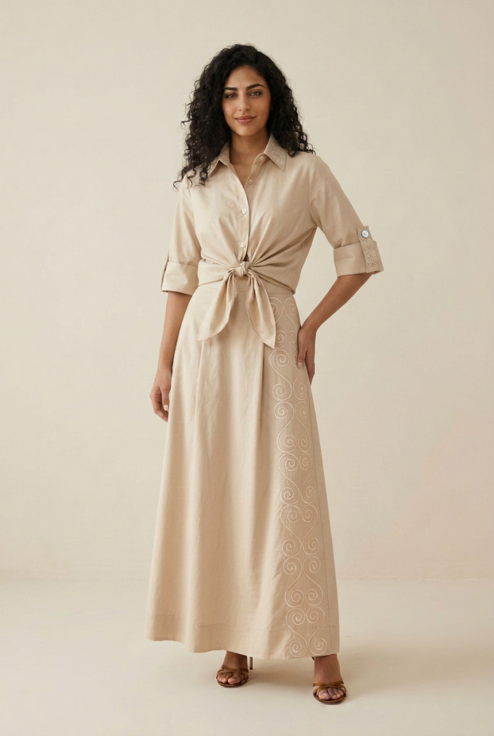 Jupe Longue Asymétrique Odyssée — Popeline & Broderie Tunisienne