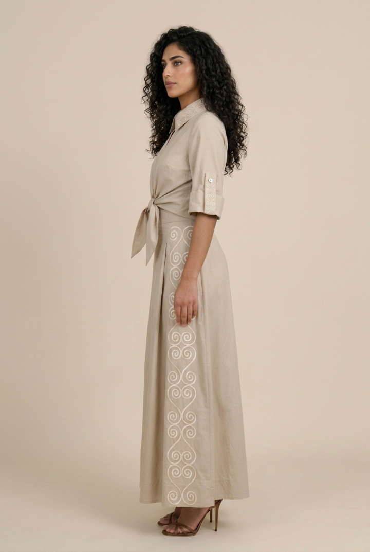 Jupe Longue Asymétrique Odyssée — Popeline & Broderie Tunisienne