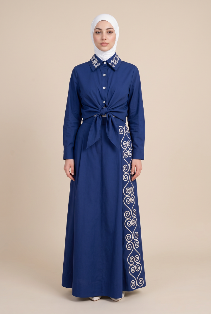 Jupe Longue Asymétrique Odyssée — Popeline & Broderie Tunisienne