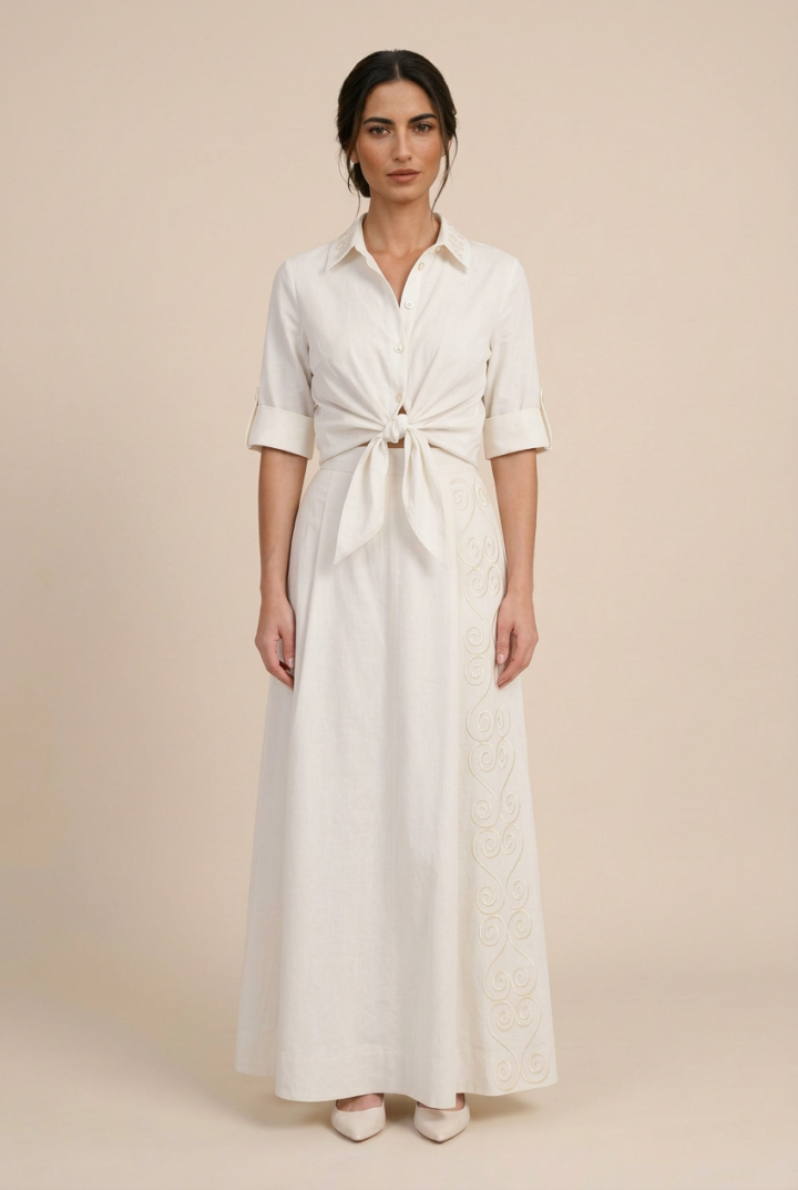 Jupe Longue Asymétrique Odyssée — Popeline & Broderie Tunisienne