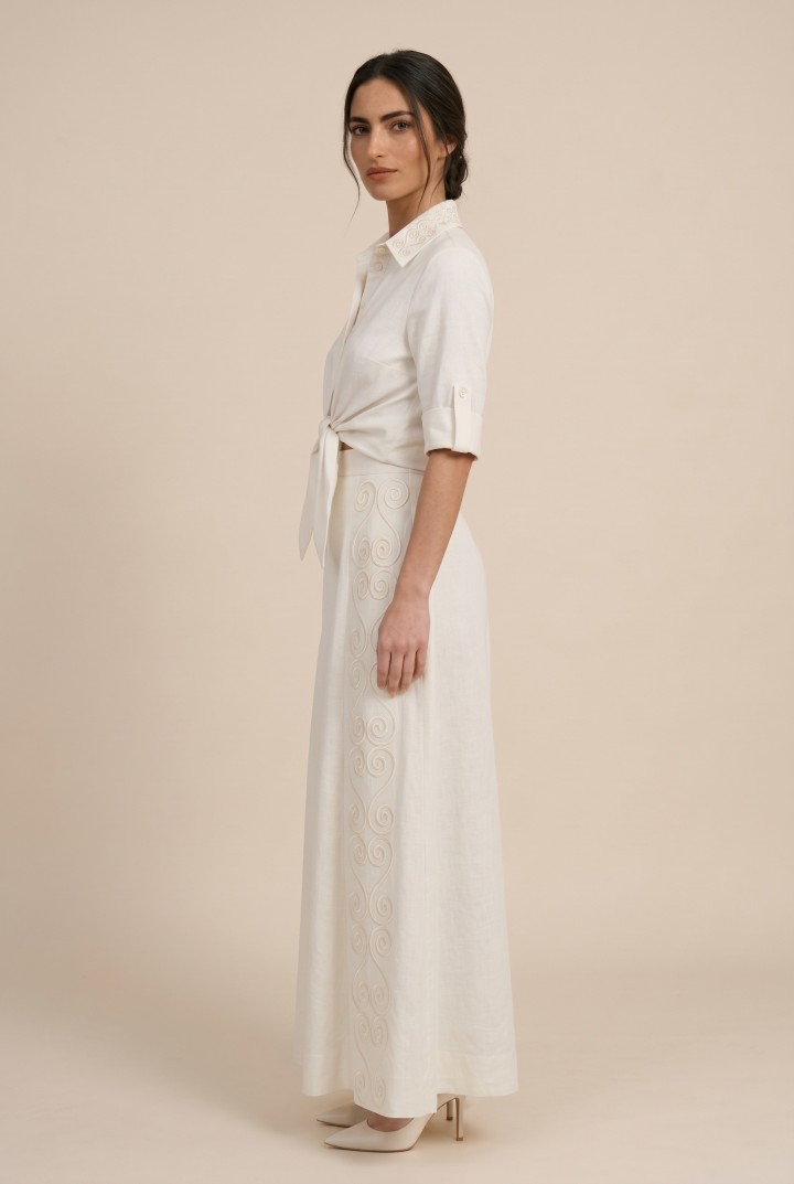 Jupe Longue Asymétrique Odyssée — Popeline & Broderie Tunisienne